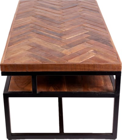 OHNO - Rea Koffietafel/ Salontafel - Hout - Visgraatlook - Zwart Metalen frame - Verschillende Niveau's