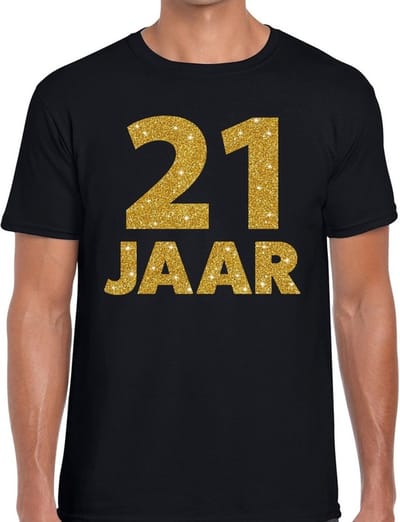 21 jaar goud glitter verjaardag t-shirt zwart heren - verjaardag shirts S