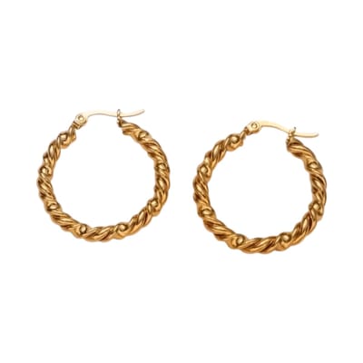 Aramat Jewels | Oorringen | Goudkleurige RVS oorringen wikkelmotief 30mm | | | |3mm | Staal | Volwassenen | Verkleurd niet