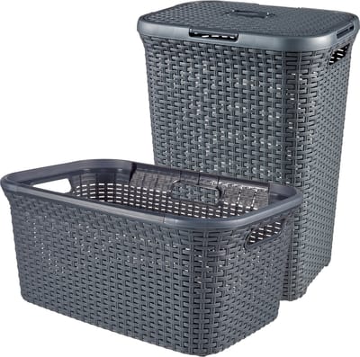 Curver Style Wasmand met Deksel 60L + Wasmand 45L - Antraciet