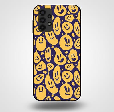 Smartphonica Telefoonhoesje voor Samsung Galaxy A13 4G met smiley opdruk - TPU backcover case emoji design - Paars Geel geschikt voor Samsung Galaxy A13 4G