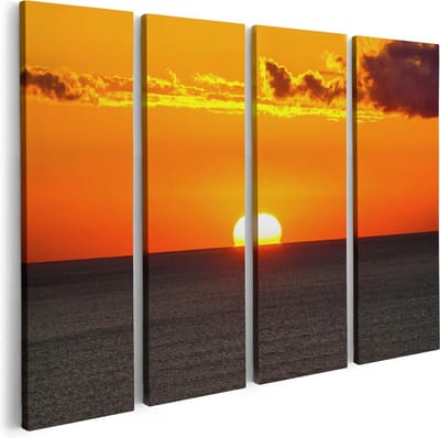 Artaza Canvas Schilderij Vierluik Oranje Zonsondergang In De Oceaan - 80x60 - Foto Op Canvas - Canvas Print