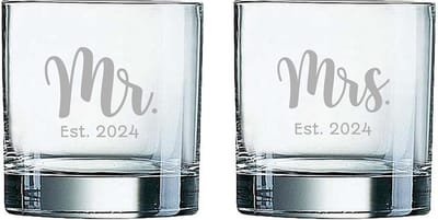 Gegraveerde set Whiskeyglazen 38cl Mr. Est. 2024 - Mrs. Est. 2024