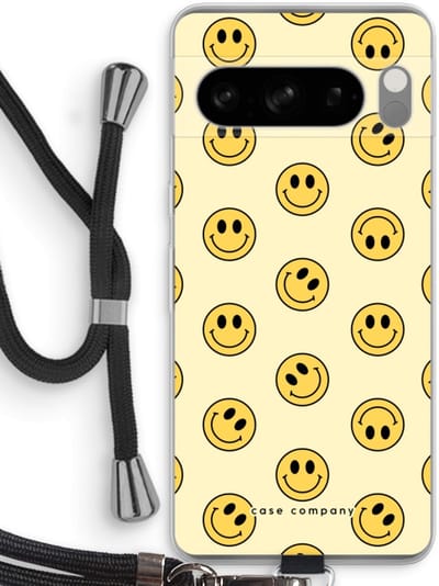Case Company® - Hoesje met koord geschikt voor Google Pixel 8 Pro hoesje met Koord - Smiley N°2 - Telefoonhoesje met Zwart Koord - Bescherming aan alle Kanten en Over de Schermrand