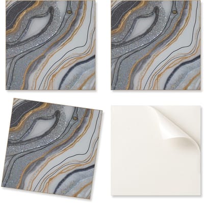 Zelfklevende vinyltegels met print van abstracte golven met glitter, 20x20x20 cm