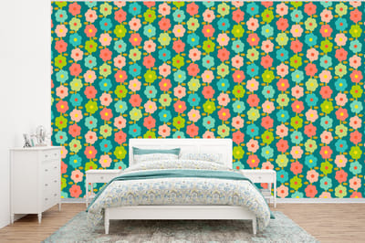 Behang - Fotobehang Patroon - Bloemen - Retro - Jaren 70 - Breedte 320 cm x hoogte 240 cm