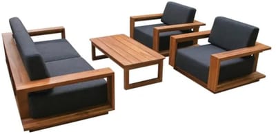 Fonteyn Loungeset Mateo - 5-persoons Loungeset, Buitenzitgroep en Tuinmeubelset met Loungebank en Tafel - 203x93x76 cm - Teakhout - Geschikt voor Tuin, Terras en Balkon - Inclusief Kussens