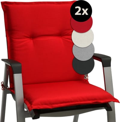 Beautissu Base NL – Set van 2 Tuinstoelkussens Lage Rug 100x50x6 cm Rood Kussen voor Tuinstoelen Zitkussen