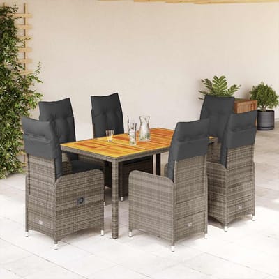 vidaXL - 7-delige - Bistroset - met - kussens - poly - rattan - grijs