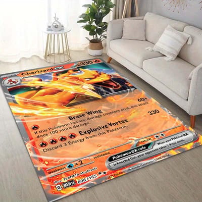 15 Maten Pokémon Kaarten Charizard Print Tapijt voor Woonkamer Slaapkamer Kinderkamer Huisdecoratie Vloerkleed Sofa Garderobemat 40x60cm (16x24in)
