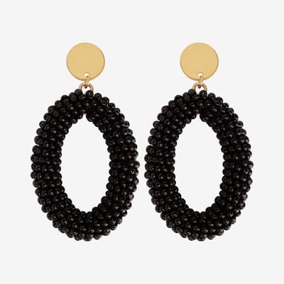 Eleganza Black Beads Oval Earrings Gold