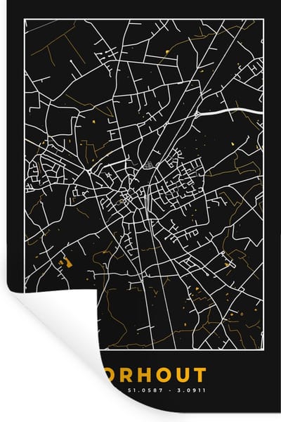 Muurstickers - Sticker Folie - Stadskaart - Plattegrond - Goud - Torhout - Kaart - 20x30 cm - Plakfolie - Muurstickers Kinderkamer - Zelfklevend Behang - Zelfklevend behangpapier - Stickerfolie