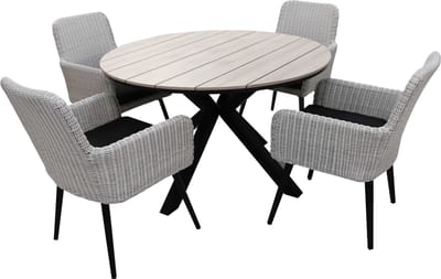 5-delige ronde tuinset | 4 Pisa tuinstoelen (White) | ⌀120cm Cyprus tuintafel (Wood)