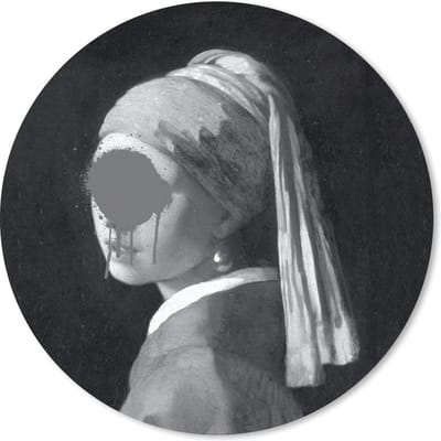 Muismat rond 20x20 cm - Mousepad Het meisje met de parel - Johannes Vermeer - Zwart - Wit - Ronde muismatten