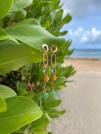 FlowJewels - oorbellen - staal - natuursteen - goud