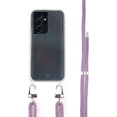 Coverzs Transparant case met paars koord geschikt voor Samsung Galaxy S21 Ultra - telefoonhoesje met koord - Telefoonkoord (transparant)