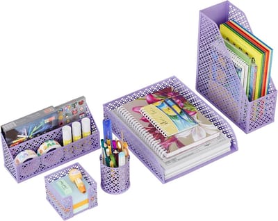 Set Bureau Organizer - 5 Delige Desktop Opbergset voor Kantoor en Kinderkamer - Archiefbak en Pennenbak