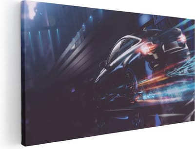 Artaza Canvas Schilderij Auto - 40x20 cm - Klein - Wanddecoratie Sportauto - Muurdecoratie Abstract - Decoratie Woonkamer