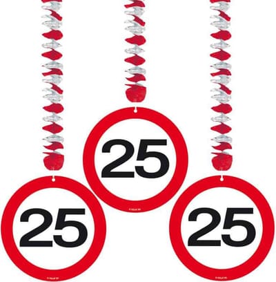 Folat - Hangdecoratie verkeersbord 25 (3 stuks)