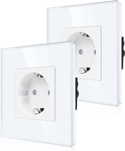 Wit Glazen Inbouwstopcontact met Kinderslot - 16 Ampère, 2 Stuks