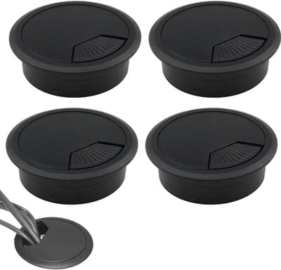 Dailygoods - 4 Stuks Kabeldoorvoer voor Bureau, Rond 60 mm, Zwart