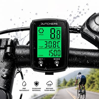 Dutchers® Fietscomputer Digitaal – 19 Functies – Waterdicht - E-Bike LCD – Verlicht Display – Kabelgebonden Snelheidsmeter – Kilometerteller Fiets – Automatische Start/Stop