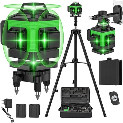 Allero Laser - Kruislijnlaser - Groen - Kruislijnlaser Met Statief - 16-lijns - Kruislaser Zelfnivelerend - 4D-niveaulaser - 360°