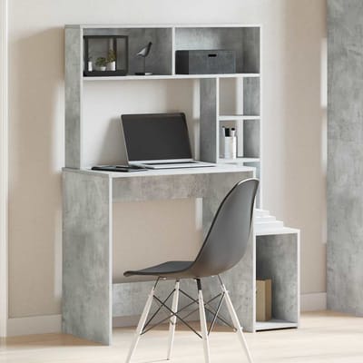 vidaXL - Bureau - met - schappen - 100x45x140 - cm - bewerkt - hout - betongrijs