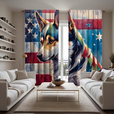 2 pièces HD Drapeau Américain Peint Vieux Loup rideau décoratif Couleur cravate rideau imprimé numérique Style Décoration de la maison Décoré l W52H63inchW132H160cm black