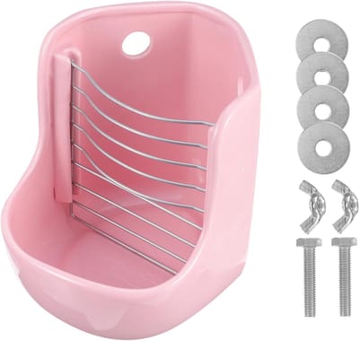 Hooivoerbak - Voerdispenser - Knaagdieren verzorgen - Dubbele functie - 15 x 13 x 16 cm - Roze