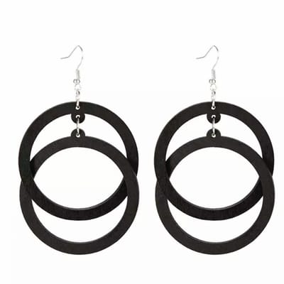 Zilveren oorhangers- zwart- two cirkel - Charme Bijoux