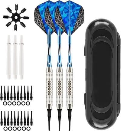 Precisie dartpijlen met plastic punt voor elektronische dartborden - 3 stuks, hoogwaardige soft darts met aluminium schacht en extra schacht, ideaal voor dartliefhebbers