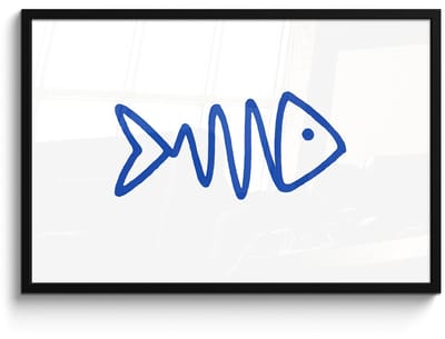 Poster in lijst - Fotolijst 90x60 cm - Posters - Vis - Minimalistisch - Blauw - Lijn - Posterlijst zwart - Decoratie - Wanddecoratie woonkamer - Muurdecoratie slaapkamer