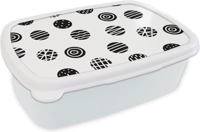 Broodtrommel Wit - Lunchbox - Brooddoos - Patronen - Stip - Zwart Wit - 18x12x6 cm - Volwassenen