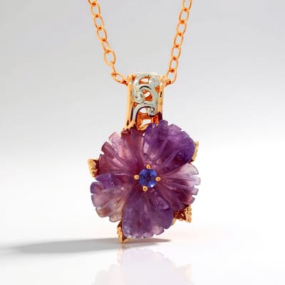 Cavill - Zilveren Halsketting 925 Sterling Rosé Verguld - 3,969 ct Amethist & 0,072 ct Tanzaniet - Elegant Bloemdesign