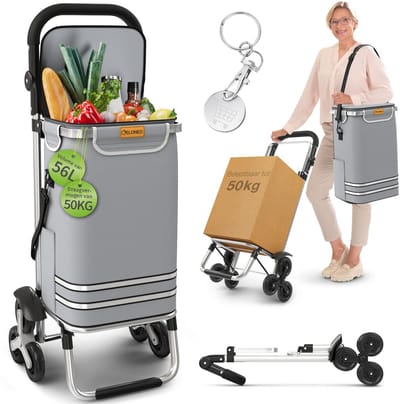 ELONEO Boodschappentrolley traploper met koelvak, opvouwbare boodschappenroller, shopping trolley 56 L - grijs