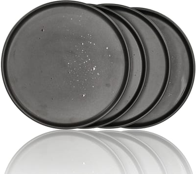 Dinerborden Set van 4 – Mat Zwarte Borden 26,3 cm Keramiek – Ronde Diner Borden met Opstaande Rand – Servies voor Horeca, Restaurants en Kersttafel