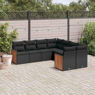 vidaXL - 8-delige - Loungeset - met - kussens - poly - rattan - zwart