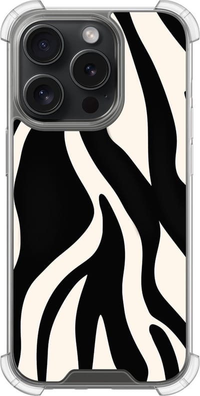 Shockproof hoesje - Geschikt voor iPhone 15 Pro - Zebra - Extra sterke case - TPU/polycarbonaat - Print / Illustratie - Zwart, Transparant