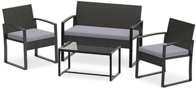 Balkonset 4 personen - Tuinset - Bistroset - Grijs - Weerbestendig - 4 delig - 4 stoelen - 4 personen - Metaal