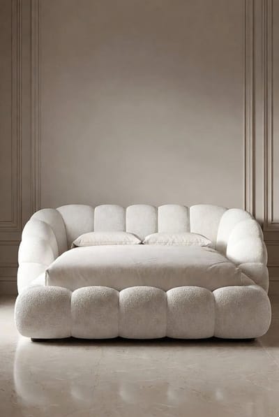 Luxe Gestoffeerd Boxspring Bed 180x200 met Opbergruimte en Gasveer Lift – Modern Bouclé Design Dubbel Bed met Lattenbodem en Bedbox Zonder Matras in Wit | Mobili Bella Mia Storage Boxspring Bed