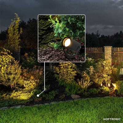HOFTRONIC Set van 9 LED Prikspots Spikey - 2700K - zwart - IP65 - Incl. dimmer met afstandsbediening