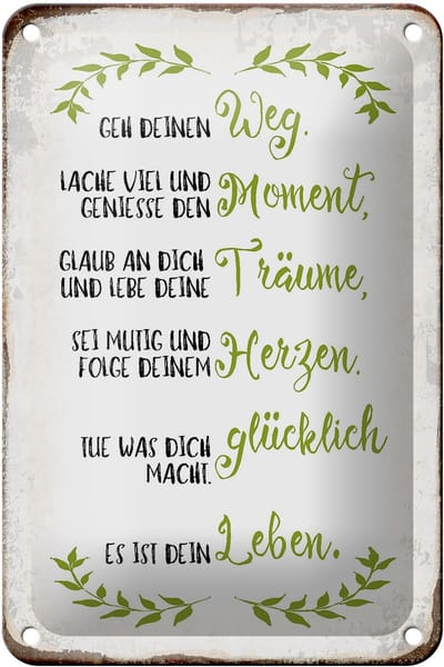 Blechschild Spruch 12x18cm geh deinen Weg lache viel