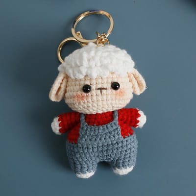 Porte-clés au crochet chiot mignon Porte-clés poupée animal tricotée faite à la main pour pendentif de sac Porte-clés petit chien Accessoire personnalisé white