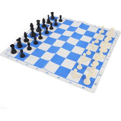 Schaakset met PU Blauw Wit Schaakbord 32 stuks Plastic Schakstukken Zwart Vierkant Opbergtas Schaken blue