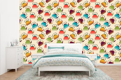 Behang - Fotobehang Design - Retro - Theepot - Kleuren - Breedte 385 cm x hoogte 240 cm