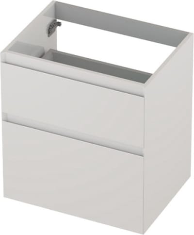 INK® wastafelonderkast 2 laden greeploos gelakt asymmetrisch 60x45x65cm, hoogglans wit