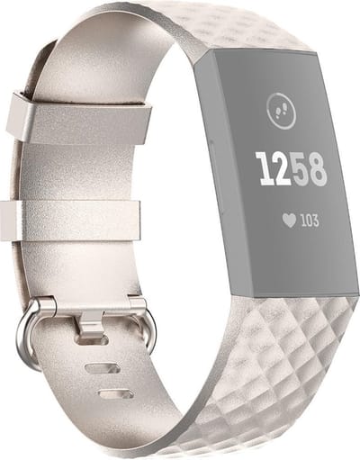 By Qubix - Compatible Fitbit bandje - geschikt voor Fitbit Charge 3 - Fitbit Charge 4 siliconen diamant pattern bandje - Maat: Large - Champagne goud - Horlogeband - smartwatchbandje
