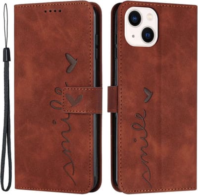 Coverup Hoesje - Geschikt voor iPhone 14 Hoesje - Coverup Smile Book Case - Bruin