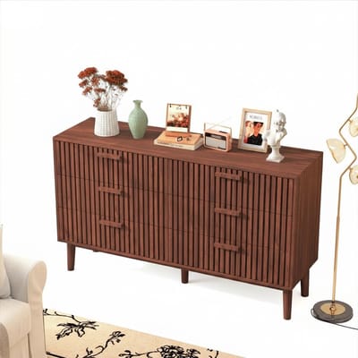 HomeGoodies - Dressoir kast – Opbergkast met 2 lades en 2 deuren – 100 x 35 x 80 cm – Donkerbruin MDF meubel modern design